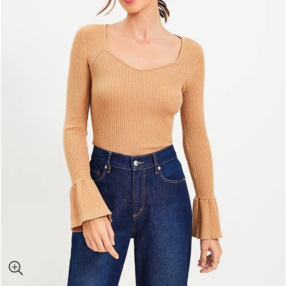 NWT Shimmer Ribbed Sweetheart Neck Flare Cuff Sweater Size S